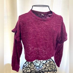 Girls Old Navy cropped purple sweater with frill sleeves, maroon purple